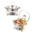 thumbnail image 1 of Ensemble de Buffets pour Réchauds, 2 Pcs Ou 4 Pcs, Plats Ronds pour Réchauds et Réchauds Alimentaires avec Couvercle en Verre Transparent – Acier Inoxydable Poli – Bord Doré / Bord en Acier Inoxydable, 1 of 8