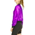 thumbnail image 5 of INSPIRE CHIC Women's Casual Stand Collar Metallic Zip Crop Length Bomber Jacket XS Dark Purple, 5 of 9