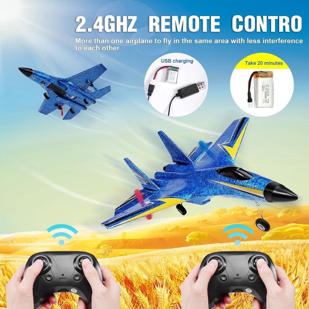 Roofworld RC Airplane SU-27 Blue with Gyro Night Lights 2.4GHz 2 Channel