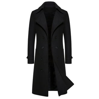 Xysaqa Men's Trench Coat Casual Single Breasted Plaid Mid-Long Pea