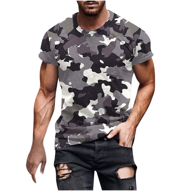 Camisetas de Manga Larga para Hombres Imprimir Casual Cuello Redondo Camiseta de Manga Corta, Camisetas de Manga Larga para Hombres Algodón