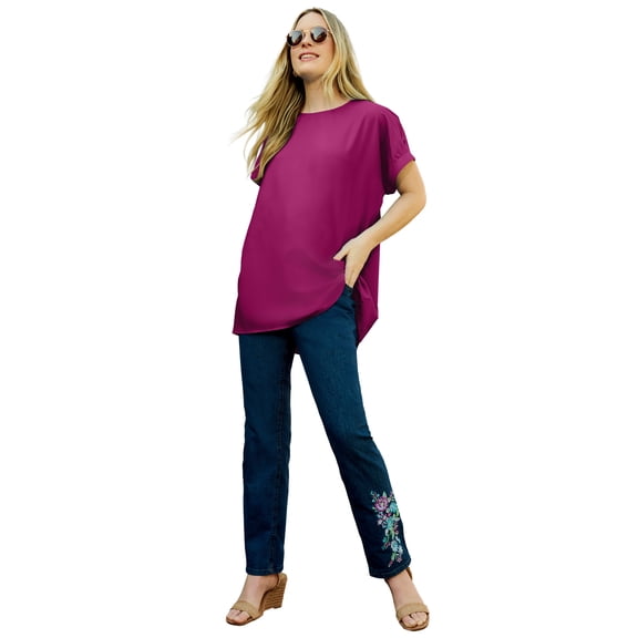 Woman Within Plus Size Short Sleeve Dolman Button Blouse