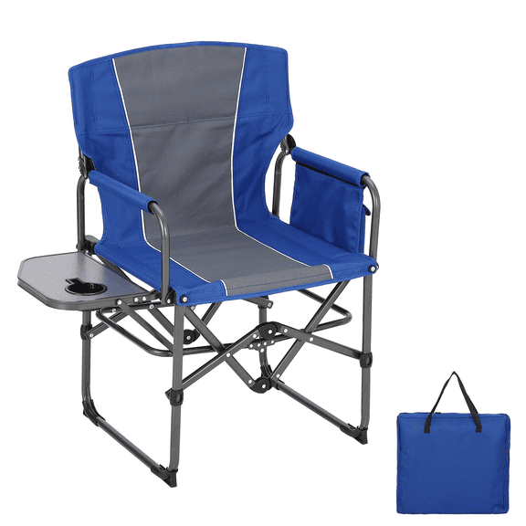 Folding Camping Director Chair – 400 lbs Capacity – Portable Outdoor Lawn Chair with Side Table, Pocket & Beverage Holder – Ideal for Beach, Fishing