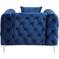 thumbnail image 6 of Morden Fort Modern Contemporary 2 Piece of Accent Chair and Loveseat with Deep Button Tufting Dutch Velvet, Solid Wood Frame and Iron Legs-Navy Blue, 6 of 7
