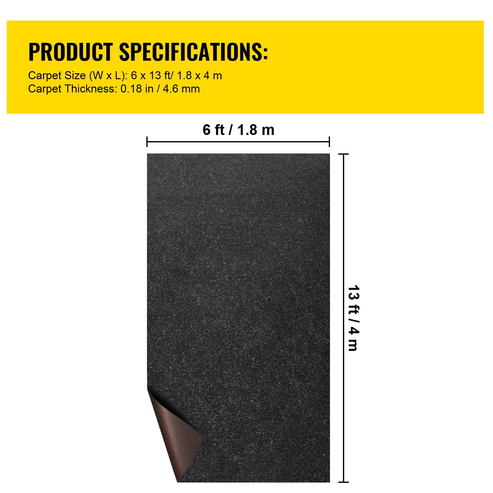 KFFKFF Boat Carpet, Waterproof Black Indoor Outdoor Carpet 6x13.1 feet Marine Carpet for Boats, with Marine Backing Anti-Slide Marine Grade Boat Carpet Cuttable Easy to Clean Patio Rugs Deck Rug