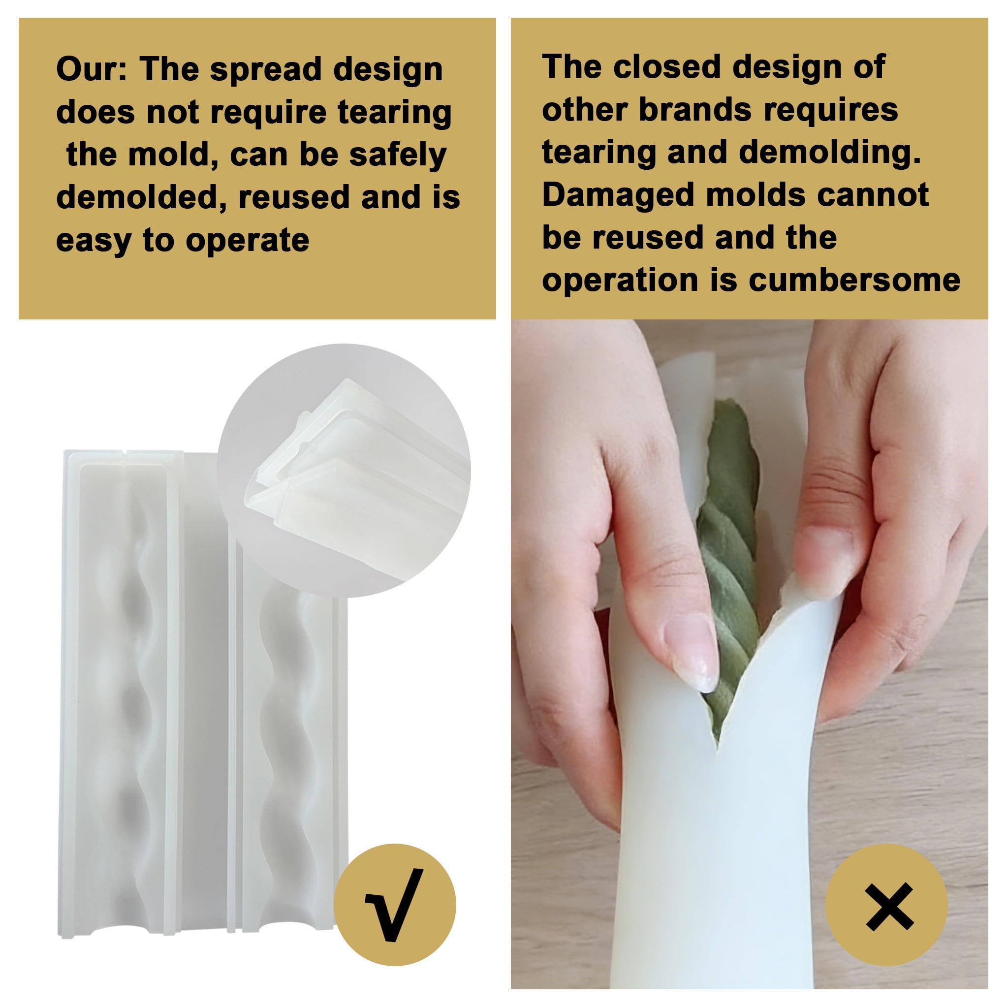 3PCS Long Twisted Silicone Candle Molds, 3D Pillar Candle Molds for Aromatherapy Candle Soap Wax Making, Unique Rod Resin Molds Silicone, DIY Epoxy Casting Clay Craft Candle Decoration Ornament Mold