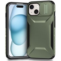 Dteck Case for iPhone 15 Plus,Shockproof TPU PC Armor Case Slide Lens Protection Cover for iPhone 15 Plus,Darkgreen
