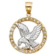 thumbnail image 2 of Wellingsale 14K Two 2 Tone White and Yellow Gold Polished Diamond Cut Ornate Eagle Wildlife Pendant with CZ Accents, 2 of 4