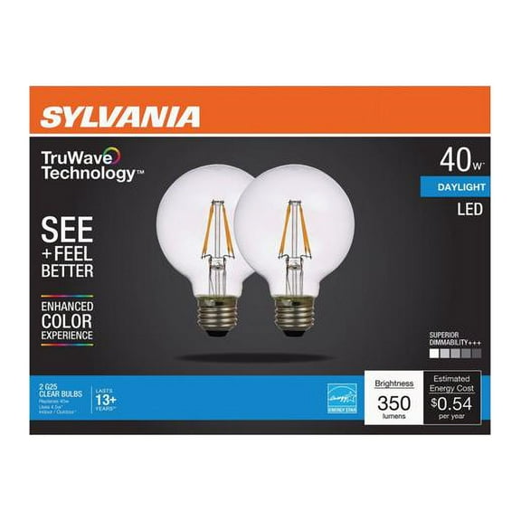 Sylvania Truwave G25 E26 (Medium) LED Bulb Daylight 40 Watt Equivalence 2 pk