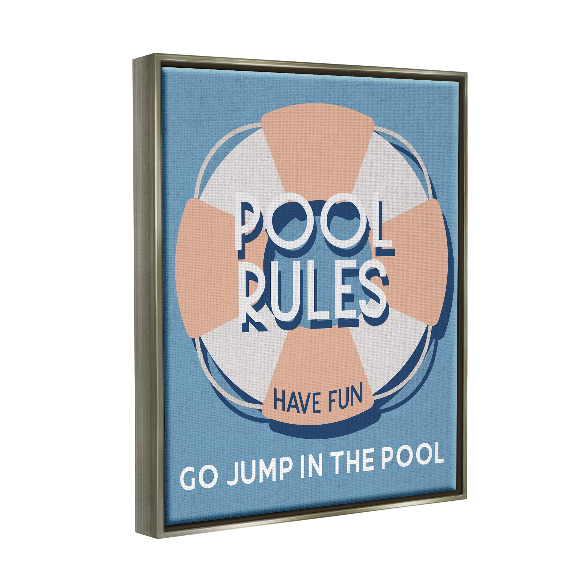 Stupell Industries Vintage Pool Rules Nature Painting Gray Floater Framed Canvas Art Print Wall Art, 17 x 21