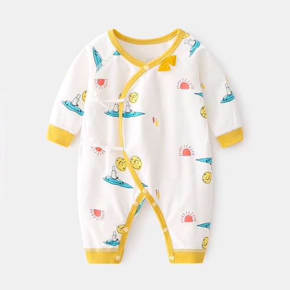 Newborn Cotton Jumpsuit Baby Boneless Ha Clothes Autumn And Winter Newborn Kungfu Climbing Clothes For Men And Women Baby Spring And Autumn Clothes Yellow 52cm