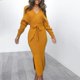 thumbnail image 2 of Vestido Ajustado De Manga De Murciélago De Color Puro Para Mujer Con Cuello En V Vestidos Divididos (Amarillo M) Tmvgtek Mujer, 2 of 6