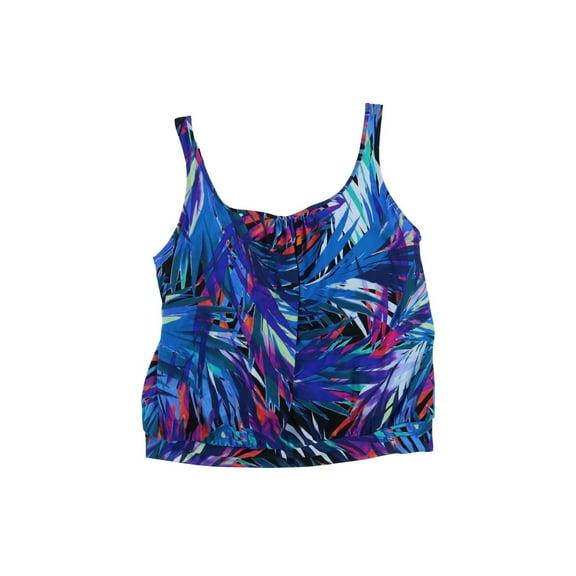 Swim Solutions Women's Plus Size Blouson Tankini Top Flirty Tropical Leaves 18W