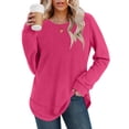 thumbnail image 6 of Waffle Knit Tunic Tops For Women Fall Long Sleeve Shirts Curved Hem Crew Neck Loose Fit Fashion Clothing Outfits Plus Size Casual Comfy Hot Pink M, 6 of 7