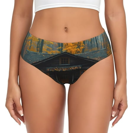 Naloa Rustic Cabin Autumn Forest Womens No Show Cotton Underwear Mid-High Waisted Soft Ladies Panties Strech Breathable Briefs -X-Small