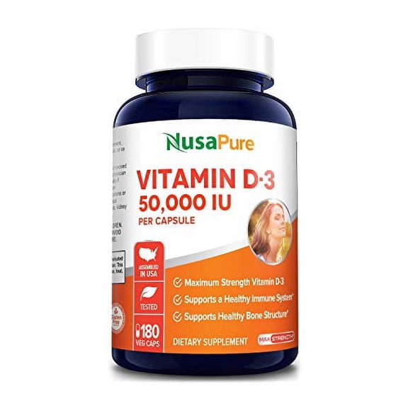 NusaPure Vitamin D3 50,000 IU 180 Veggie Capsules (Non-GMO & Gluten-Free)