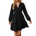 thumbnail image 1 of TSADFHJI Jupes pour Femmes Longueur Midi Robe en Denim Boho Manches Courtes Col Rond avec Poches Robe Décontractée Imprimée Col Rond Robe Printemps m Noir, 1 of 5
