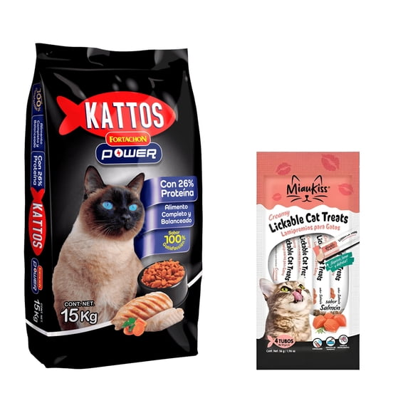Kattos Fortachon Power 15 kg + MIAUKISS LICKABLE SALMON 4 PACK 56GR