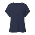 thumbnail image 4 of Siilsaa Tops for Women Trendy Summer Casual Cap Short Sleeve Basic Textured Solid Color Round Neck T Shirts Blouse Navy,M, 4 of 5