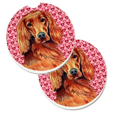 

Carolines Treasures LH9164CARC Irish Setter Hearts Love and Valentines Day Portrait Set of 2 Cup Holder Car Coasters