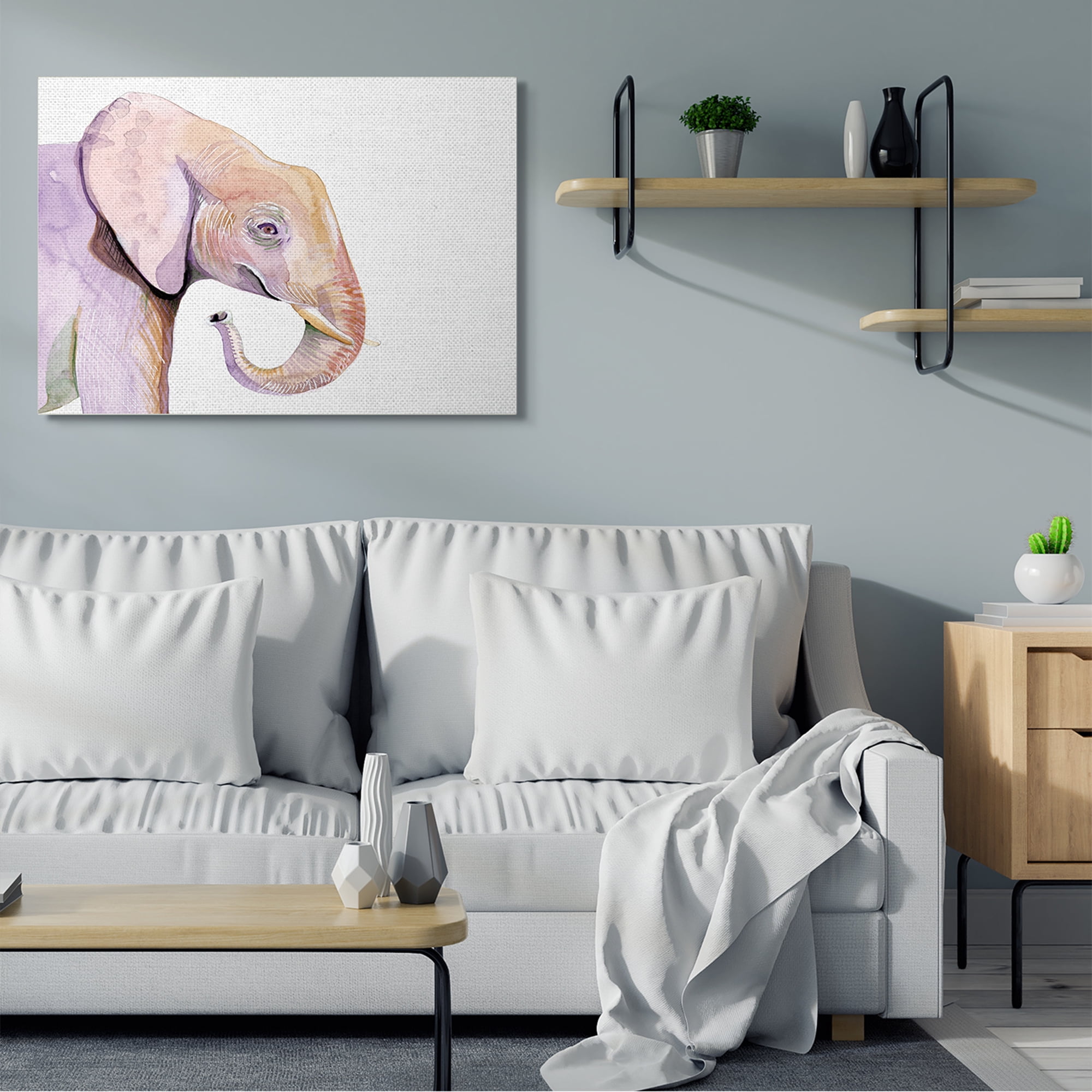 Stupell Industries Happy Elephant Smile Purple Red Safari Animal,36 x 48,Designed by Alicia Ludwig