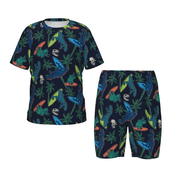 Fotbe Dinosaur Pijama Estampada de 2 Piezas para Niños – Ropa de Dormir de Manga Corta Cómoda para Niños y Niñas, Camiseta y Shorts de Algodón-Small