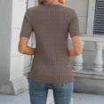 thumbnail image 4 of Women's Cable Knit Short Sleeve Sweater Tops Round Neck Lightweight Casual Outfit Spring Summer Office Streetwear Vacation Khaki S, 4 of 4
