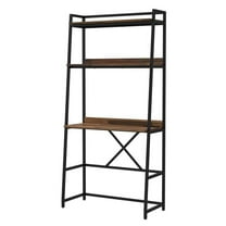 Pemberly Row Transitional Metal Writing Desk with USB in Brown