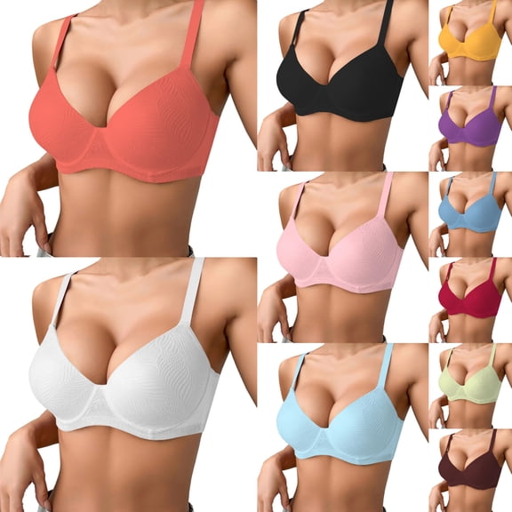 Arlun,Underwire Bras for Women Full Coverage Supportive Seamless Back Smoothing Bra Comfort Lightly Lined T-Shirt Bras Thin Solid Color Comfy Breathable Push up Bralettes Yellow 90C