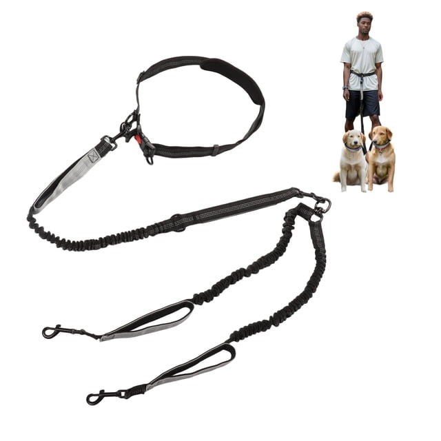 Correa para perros manos libres Unique Bargains sin tirones, correa elástica para dos perros grandes de hasta 330 lb, 6.6-7.6FT de largo, negro y gris
