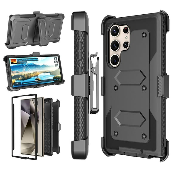 Samsung Galaxy S24 Ultra 5G Case, Case with Belt Clip Holster Heavy Duty Rugged Shockproof Full Body Protection Kickstand Cover for Samsung Galaxy S24 Ultra (Black)