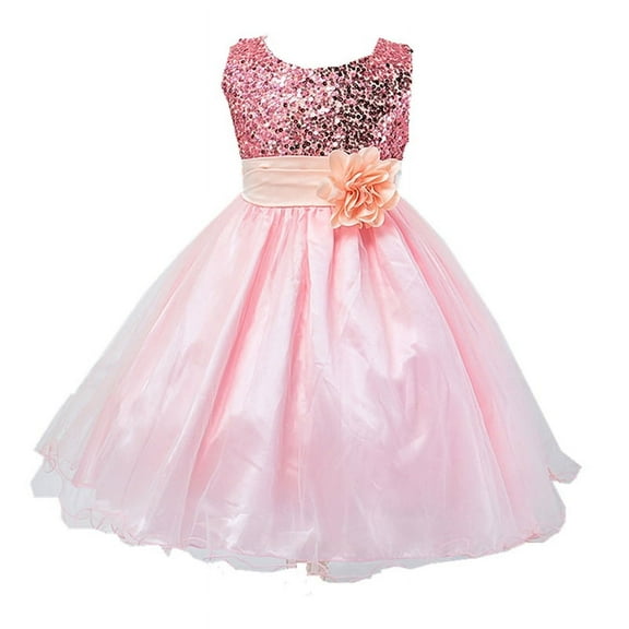 Bullpiano Kids Girls Formal Dresses Flower Girl Sequin Tulle Party Prom Ball Gown Dress 1-10T