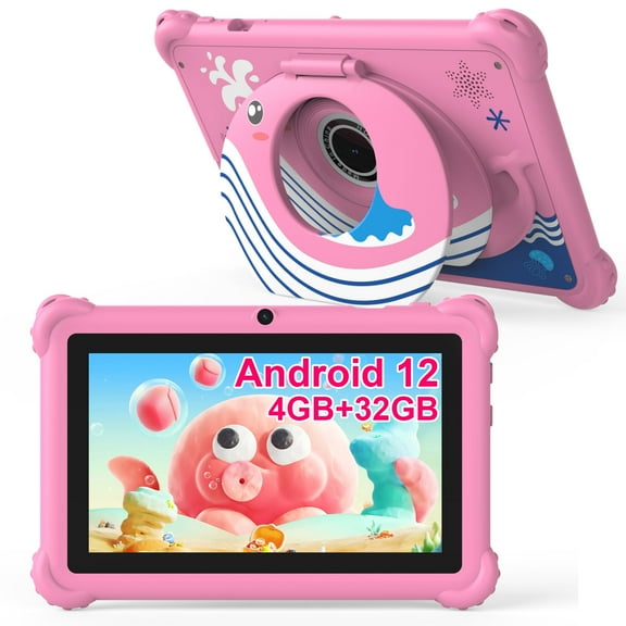 7 inch Kids Tablet for Toddlers, Android 12 Tablet with Case, 4GB RAM 32GB ROM, WiFi, Bluetooth, Safe Eye Protection IPS Screen, Parental Controls, Dual Cameras, Kids Tablet for Education & Gaming