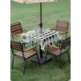 thumbnail image 4 of Outdoor Tablecloths with Umbrella Hole & Zipper, Spring Floral 60x60 Inch Square Tablecloths, Daisy Eucalyptus Leaves Black White Plaid Waterproof Table Cloth, Patio/Pool/Picnic Table Covers, 4 of 8