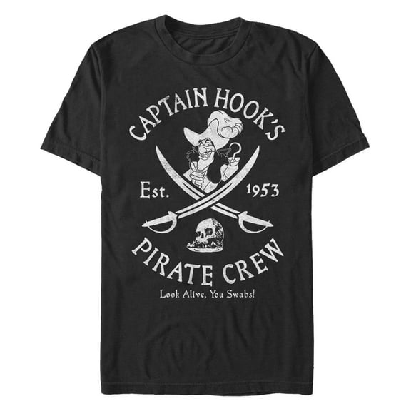 Men's Peter Pan Captain Hook's Pirate Crew Graphic Tee Black 3X Large