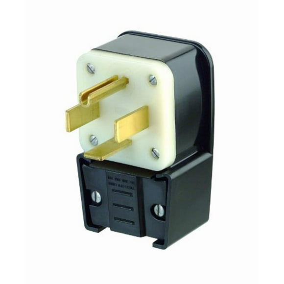 Leviton 9462-P 60 Amp, 125/250 Volt, Straight Blade, Plug, Industrial Grade, Grounding, Angle, Black