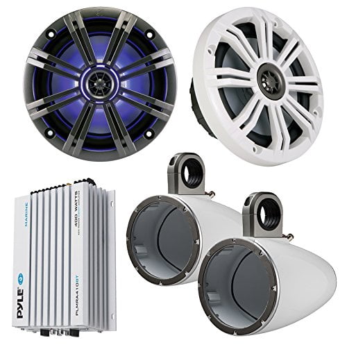Marine Speaker Package 2x Kicker KM654LCW 6.5" LED Light Marine Boat