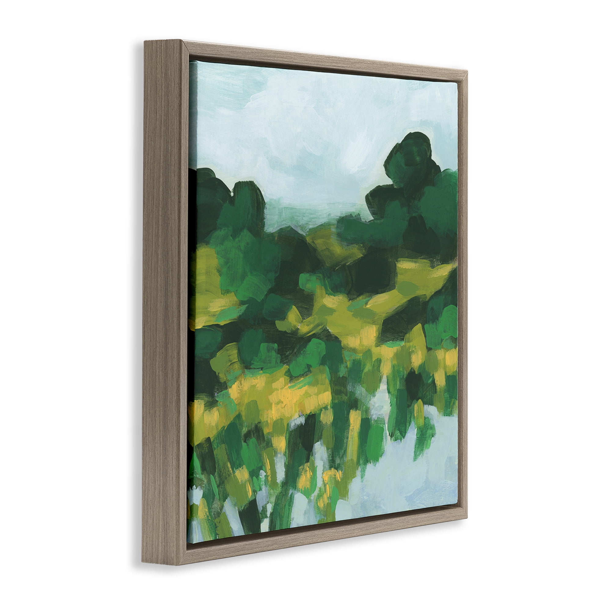 Stupell Industries Abstract Lush Green Landscape Landscape & Nature Painting Brown Floater Framed Canvas Art Print Wall Art, 18 x 18