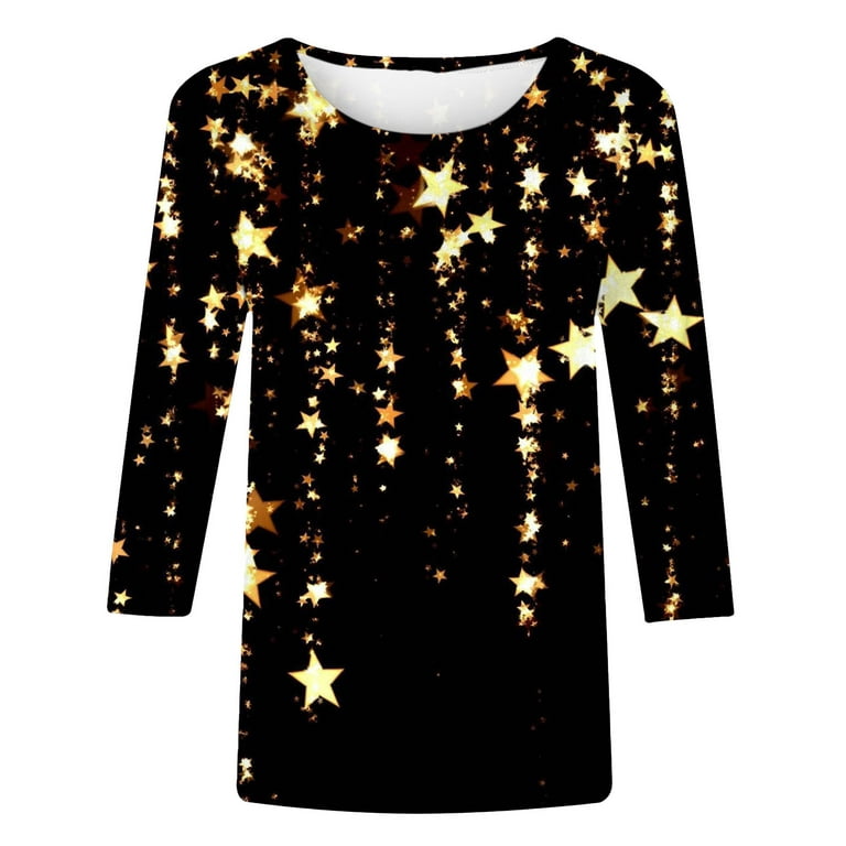 VEKDONE Weekly Deals Cute Stars Tops for Women，Summer Casual T-Shirts 3/4  Sleeve Comfy Blouses Tunic Tops to Wear with Leggings Shirts Multicolor,S 