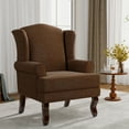 thumbnail image 5 of UIXE High Back Accent Chair for Living Room, Comfy Upholstered Arm Chair in Fabric with Retro Solid Wooden Legs, Traditional Armchair Single Sofa Reading Seat, Brown, 5 of 6