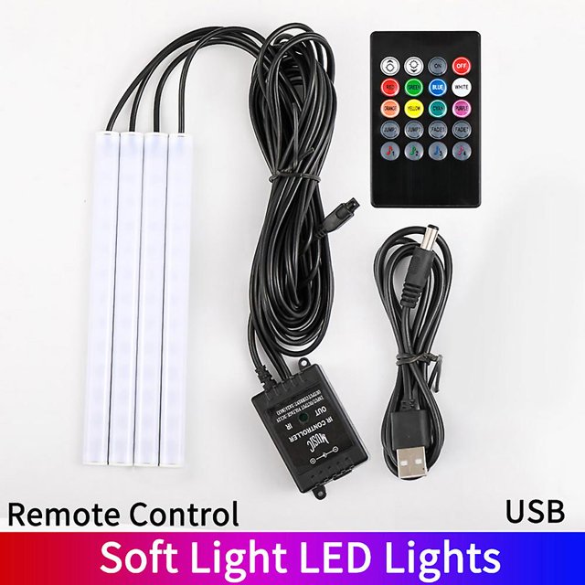 Luz de ambiente interior para automóvil Luz de ambiente colorida con control remoto controlado por voz Luz de ambiente RGB para suela de automóvil