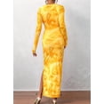 thumbnail image 6 of Women'S Bodycon Maxi Dress Fashion Long Sleeve Floral Print Tight Fitted Party Club Ruched Dresses Yellow XL, 6 of 10