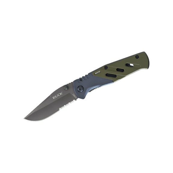 Buck Knives 0736GRXWM Trekker XLT, Partially Serrated Folding Knife with Pocket Clip, Green/Black Aluminum Handle, Box--WALMART EXCLUSIVE