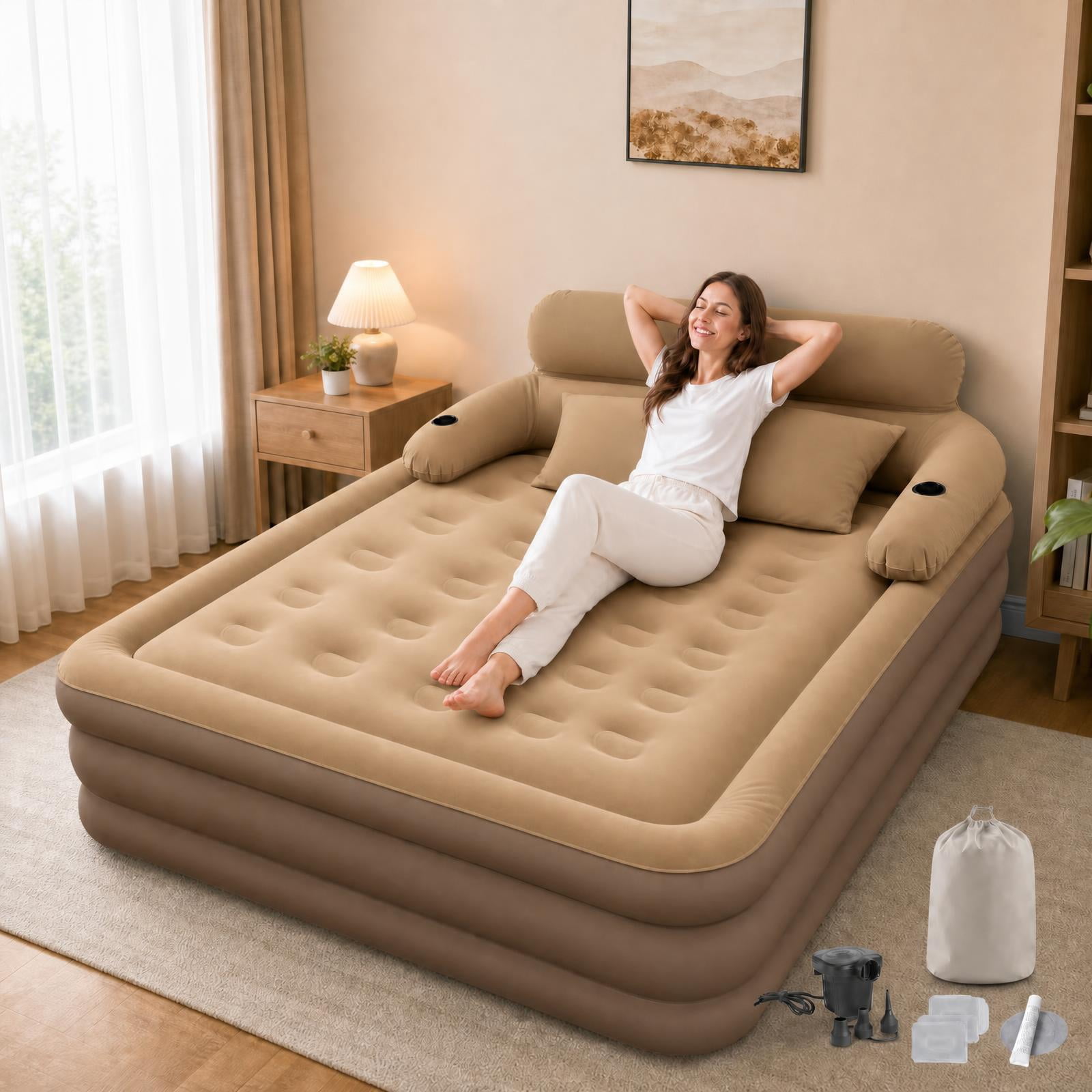 Airefina Queen Air Mattress with Built-in Electric Pump, Self