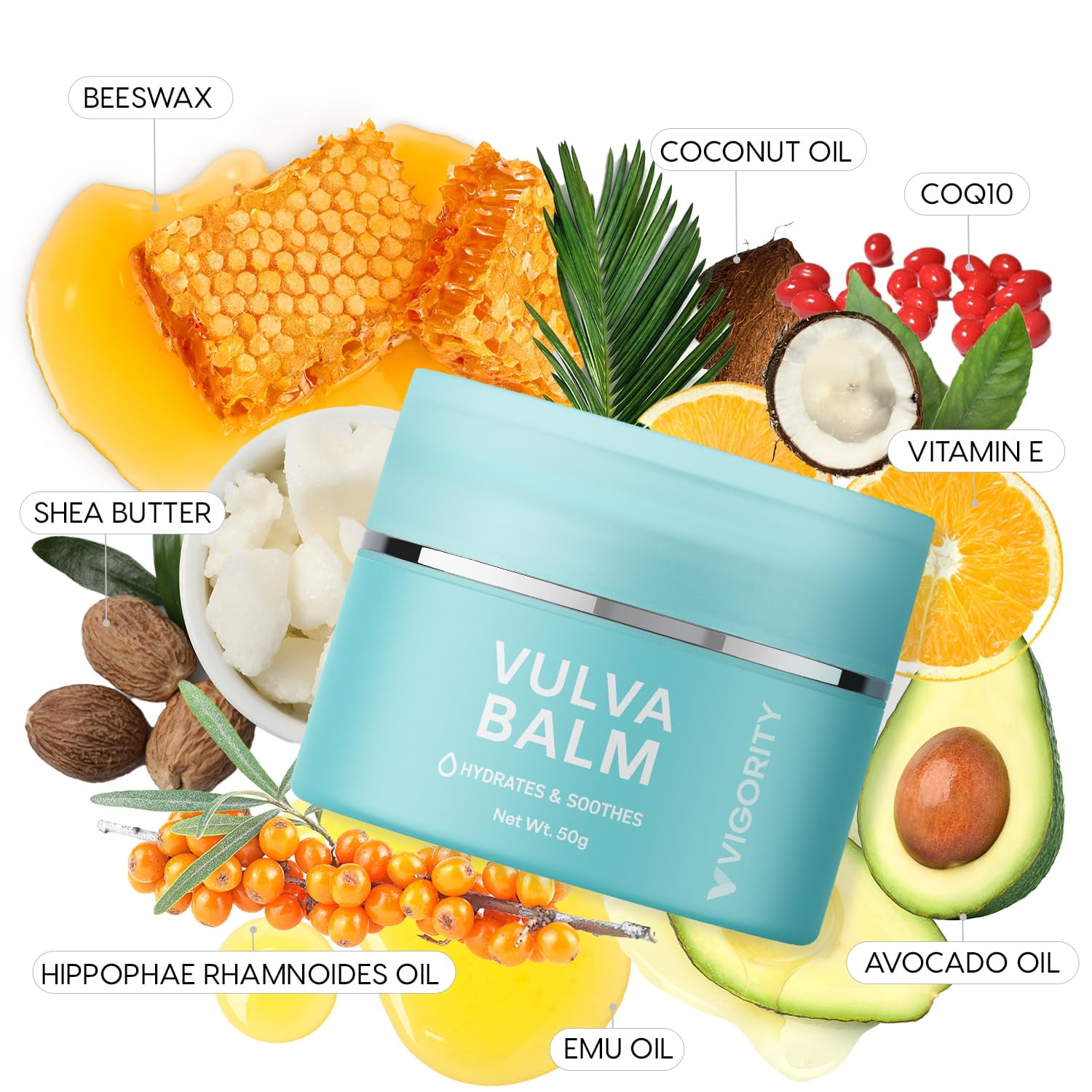 Vigority Vulva Balm Vaginal Moisturizer for Women: Intimate Skin Care Relieves Dryness, Itch, Odor & Irritation - Menopause Suppor With Beeswax, Shea Butter, Emu Oil, and CoQ10 - Estrogen Free