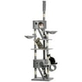 thumbnail image 3 of PawHut Floor to Ceiling Cat Tree, 94.5"-102.5" Height Adjustable Cat Climbing Tower with Scratching Posts, Condos, Hammocks, Platforms, Dangling Balls, 3 of 10
