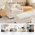 thumbnail image 5 of Lovableguy Modern Oversized Accent Chair with Ottoman,Chenille Deep Seat Upholstered Armchair,Comfy Single Sofa Couch for Living Room Bedroom Office Apartment,Beige, 5 of 7