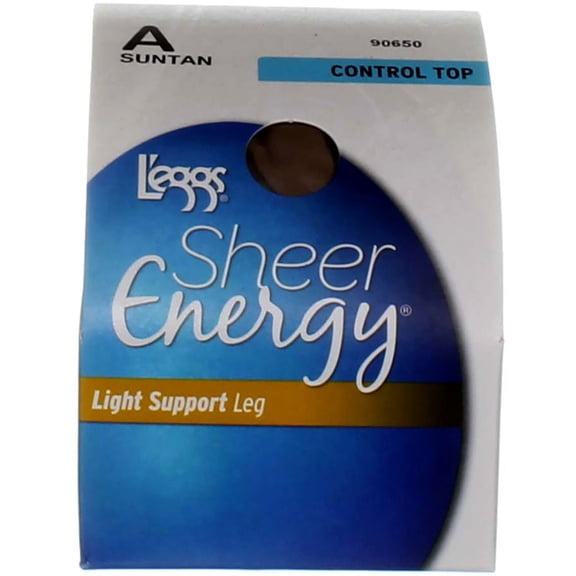 L'eggs Sheer Energy Control Top Pantyhose, Suntan 90650, Size A, Sheer Toe, Light Support Leg