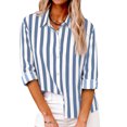 thumbnail image 2 of Women's Striped Button Down Shirt Long Sleeve Casual Blouse Cotton Linen Office Work Tops Loose Fit Fashion Outfit Spring Summer Blue L, 2 of 7
