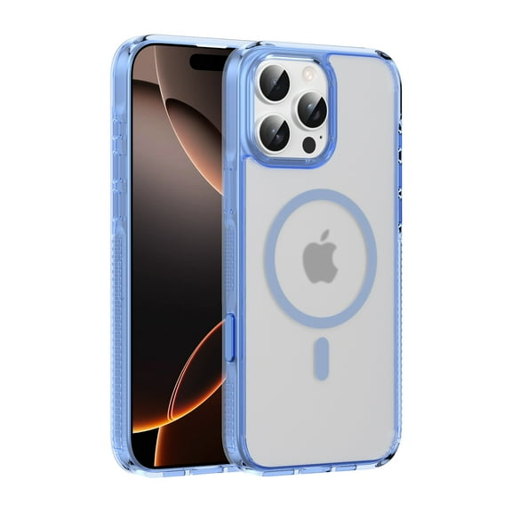Magnetic for iPhone 16 Pro Case, [Compatible with MagSafe] Shockproof Protective Ultra Slim Transparent Anti-Scratch Anti-Fingerprint Phone Case Cover with Touchscreen Button, Blue